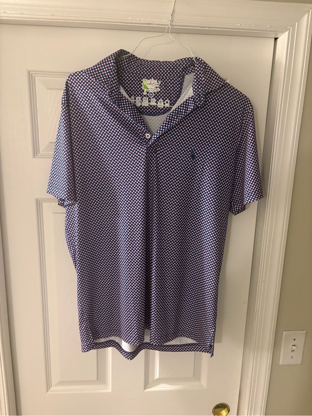 Tailorbyrd Navy and White Geometric Short-Sleeve Polo